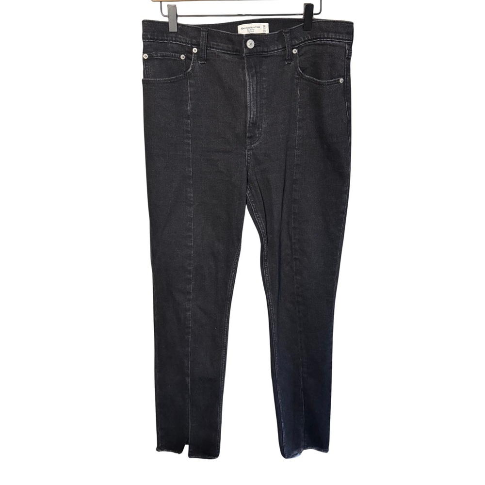 Abercrombie & Fitch The High Rise Skinny Black Jeans Frayed Hem Size 32/14